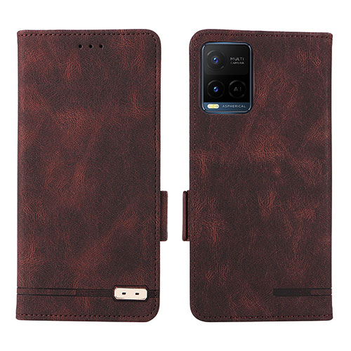 Leather Case Stands Flip Cover Holder L07Z for Vivo Y21s Brown