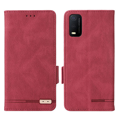 Leather Case Stands Flip Cover Holder L07Z for Vivo Y3s (2021) Red