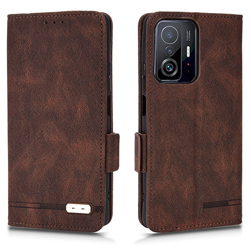 Leather Case Stands Flip Cover Holder L07Z for Xiaomi Mi 11T Pro 5G Brown