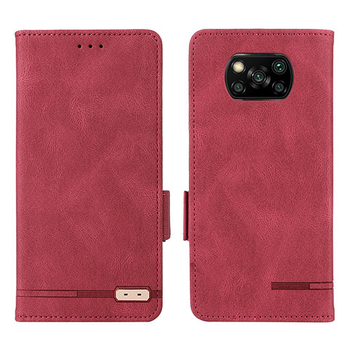 Leather Case Stands Flip Cover Holder L07Z for Xiaomi Poco X3 NFC Red