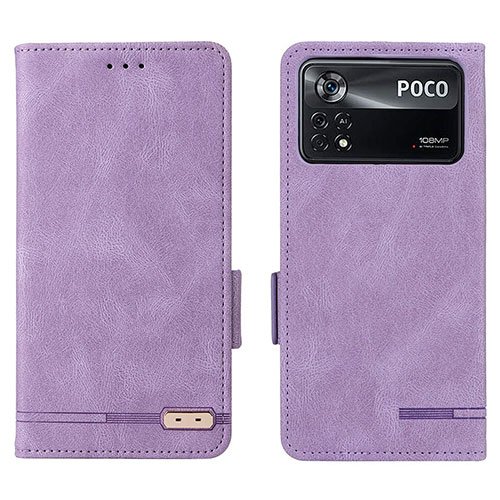 Leather Case Stands Flip Cover Holder L07Z for Xiaomi Poco X4 Pro 5G Purple