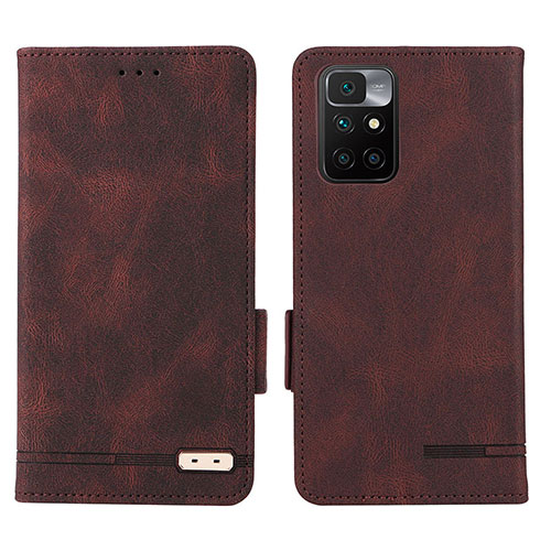 Leather Case Stands Flip Cover Holder L07Z for Xiaomi Redmi 10 4G Brown