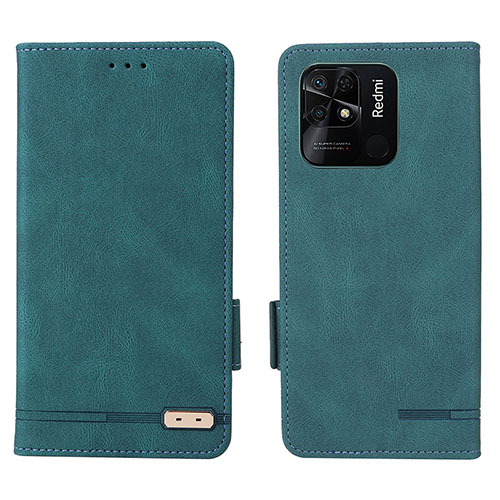 Leather Case Stands Flip Cover Holder L07Z for Xiaomi Redmi 10 India Green