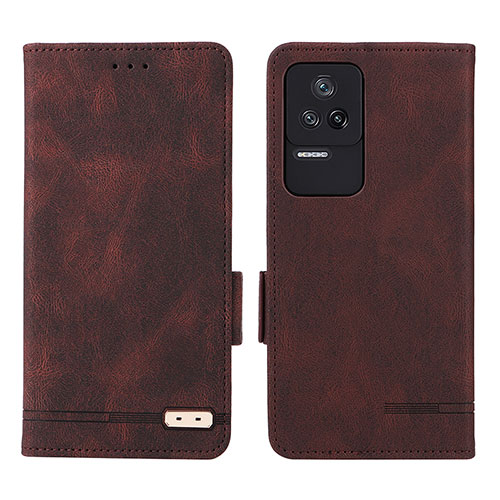 Leather Case Stands Flip Cover Holder L07Z for Xiaomi Redmi K40S 5G Brown