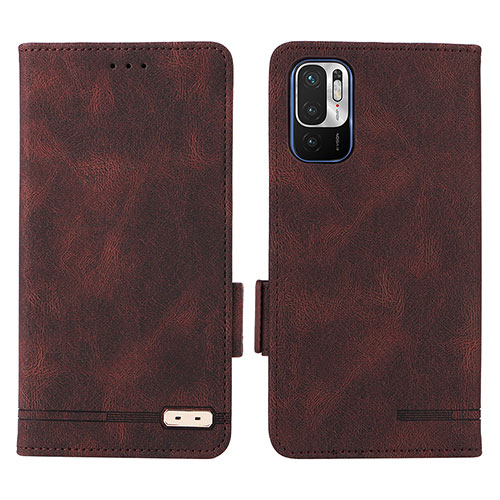 Leather Case Stands Flip Cover Holder L07Z for Xiaomi Redmi Note 10 5G Brown