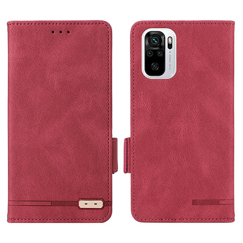 Leather Case Stands Flip Cover Holder L07Z for Xiaomi Redmi Note 10S 4G Red