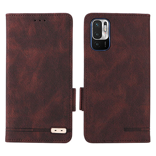 Leather Case Stands Flip Cover Holder L07Z for Xiaomi Redmi Note 10T 5G Brown