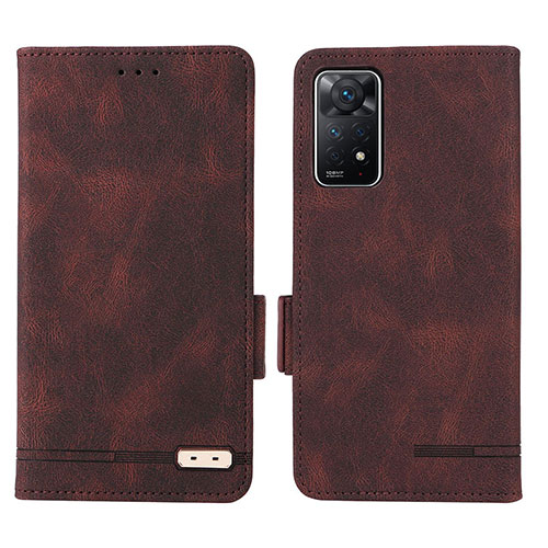 Leather Case Stands Flip Cover Holder L07Z for Xiaomi Redmi Note 11 Pro 4G Brown