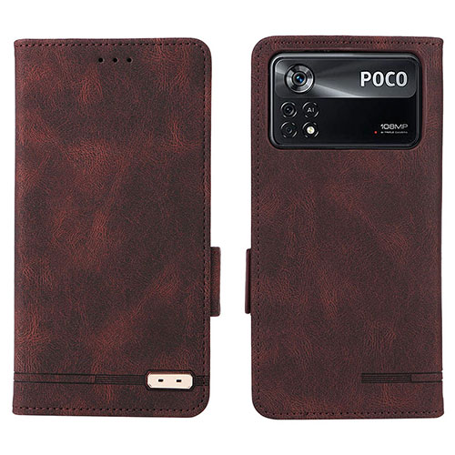 Leather Case Stands Flip Cover Holder L07Z for Xiaomi Redmi Note 11E Pro 5G Brown