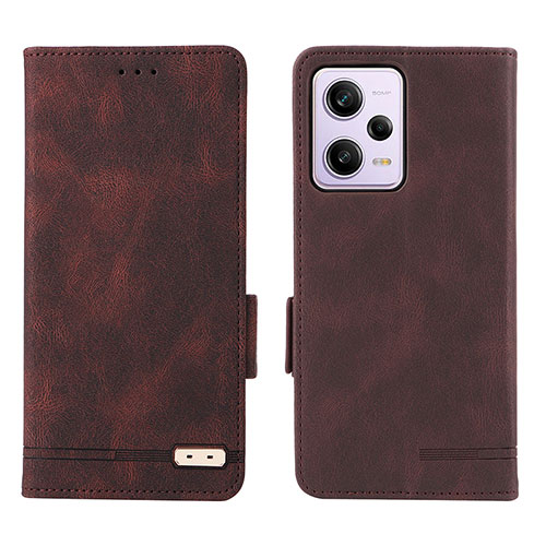 Leather Case Stands Flip Cover Holder L07Z for Xiaomi Redmi Note 12 Pro 5G Brown