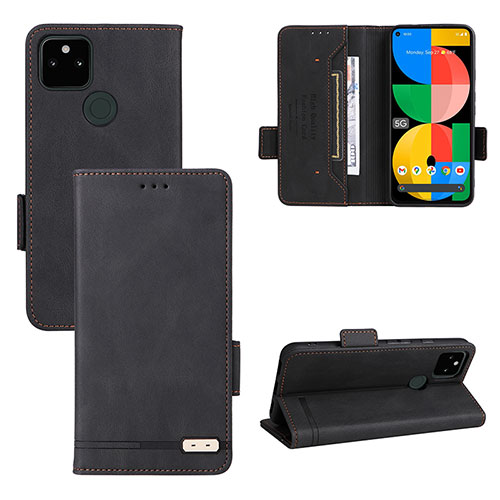 Leather Case Stands Flip Cover Holder L08Z for Google Pixel 5a 5G Black