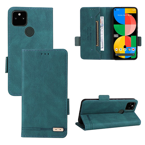 Leather Case Stands Flip Cover Holder L08Z for Google Pixel 5a 5G Green