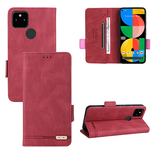 Leather Case Stands Flip Cover Holder L08Z for Google Pixel 5a 5G Red