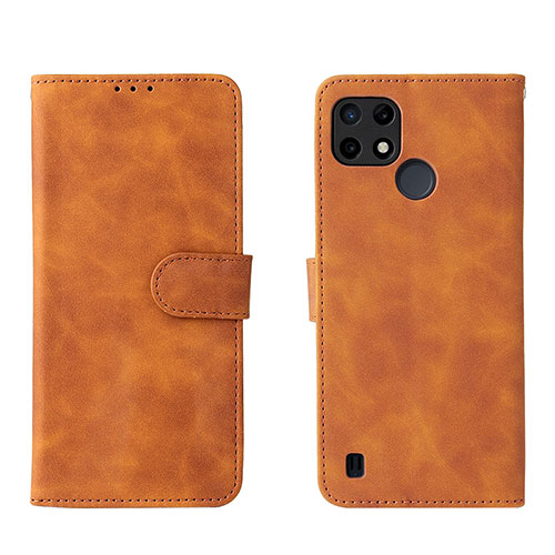 Leather Case Stands Flip Cover Holder L08Z for Realme C25Y India Brown