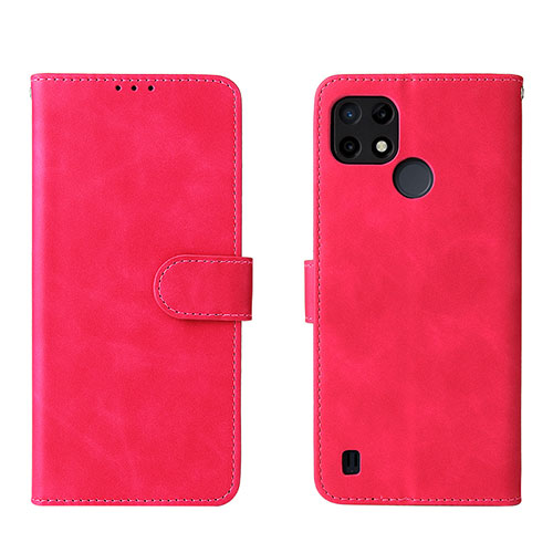 Leather Case Stands Flip Cover Holder L08Z for Realme C25Y India Hot Pink