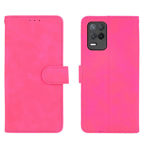 Leather Case Stands Flip Cover Holder L08Z for Realme Q3i 5G Hot Pink