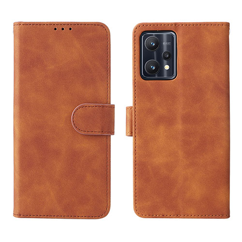 Leather Case Stands Flip Cover Holder L08Z for Realme Q5 5G Brown