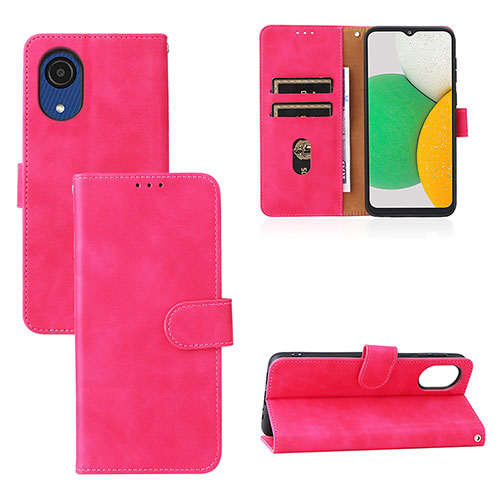 Leather Case Stands Flip Cover Holder L08Z for Samsung Galaxy A03 Core Hot Pink