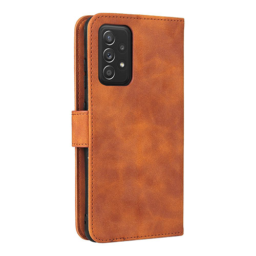 Leather Case Stands Flip Cover Holder L08Z for Samsung Galaxy A52 5G Brown