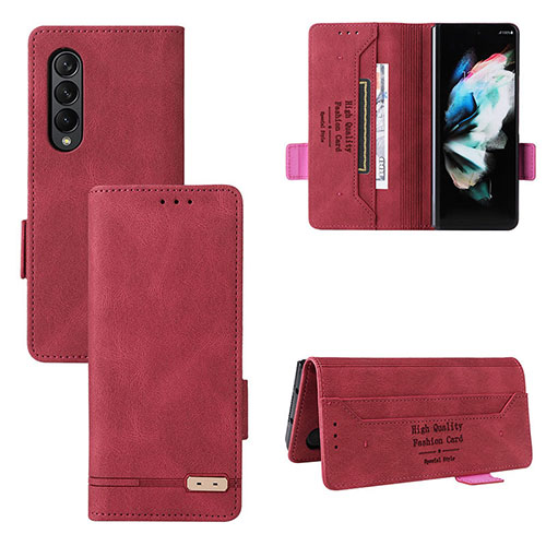 Leather Case Stands Flip Cover Holder L08Z for Samsung Galaxy Z Fold3 5G Red