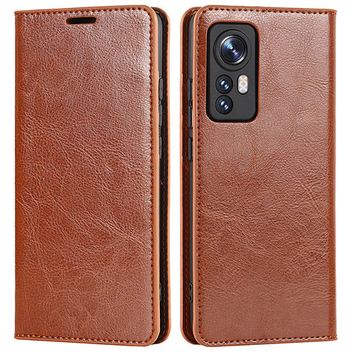 Leather Case Stands Flip Cover Holder L09 for Xiaomi Mi 12S 5G Light Brown