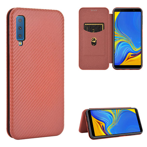 Leather Case Stands Flip Cover Holder L09Z for Samsung Galaxy A7 (2018) A750 Brown