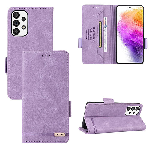 Leather Case Stands Flip Cover Holder L09Z for Samsung Galaxy A73 5G Purple