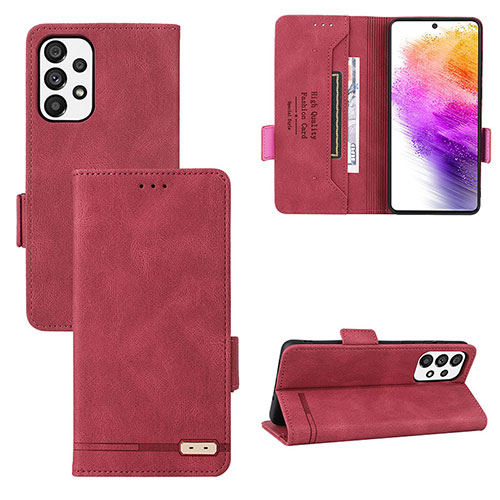 Leather Case Stands Flip Cover Holder L09Z for Samsung Galaxy A73 5G Red