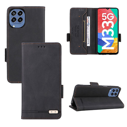 Leather Case Stands Flip Cover Holder L09Z for Samsung Galaxy M33 5G Black