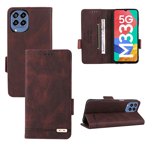 Leather Case Stands Flip Cover Holder L09Z for Samsung Galaxy M33 5G Brown