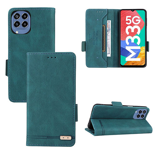 Leather Case Stands Flip Cover Holder L09Z for Samsung Galaxy M33 5G Green