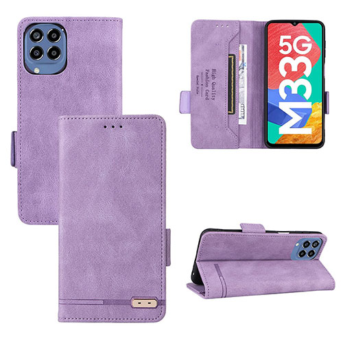 Leather Case Stands Flip Cover Holder L09Z for Samsung Galaxy M33 5G Purple