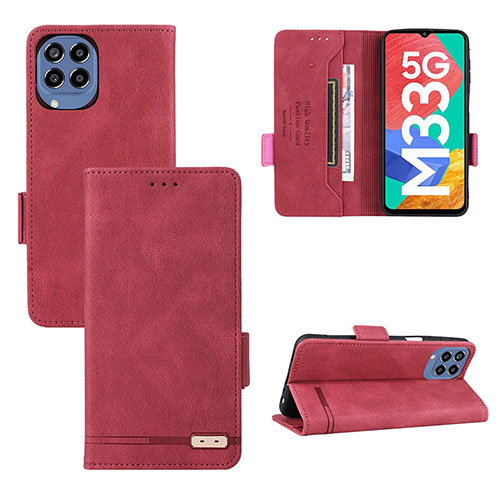 Leather Case Stands Flip Cover Holder L09Z for Samsung Galaxy M33 5G Red