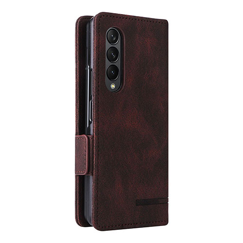 Leather Case Stands Flip Cover Holder L09Z for Samsung Galaxy Z Fold3 5G Brown