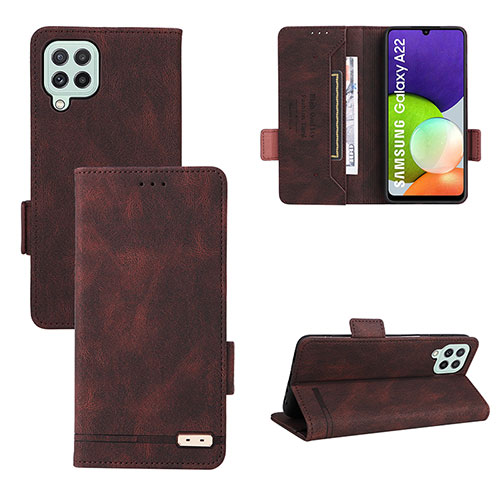 Leather Case Stands Flip Cover Holder L10Z for Samsung Galaxy A22 4G Brown