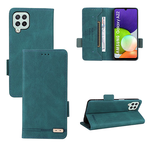 Leather Case Stands Flip Cover Holder L10Z for Samsung Galaxy A22 4G Green