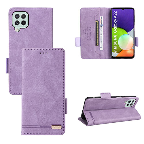 Leather Case Stands Flip Cover Holder L10Z for Samsung Galaxy A22 4G Purple