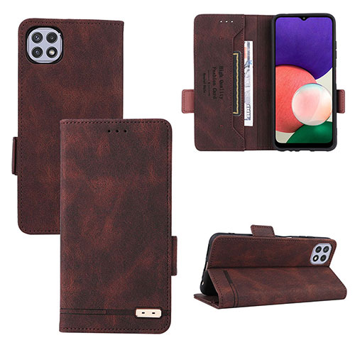 Leather Case Stands Flip Cover Holder L10Z for Samsung Galaxy A22s 5G Brown