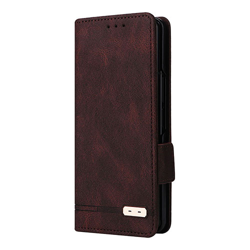 Leather Case Stands Flip Cover Holder L10Z for Samsung Galaxy Z Fold3 5G Brown