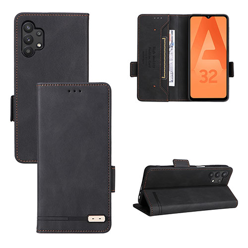 Leather Case Stands Flip Cover Holder L11Z for Samsung Galaxy A32 4G Black