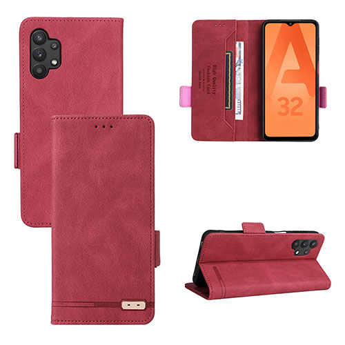Leather Case Stands Flip Cover Holder L11Z for Samsung Galaxy A32 4G Red