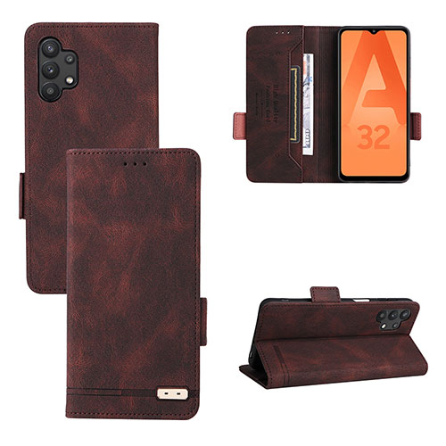 Leather Case Stands Flip Cover Holder L11Z for Samsung Galaxy A32 5G Brown