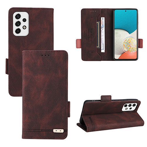 Leather Case Stands Flip Cover Holder L11Z for Samsung Galaxy A53 5G Brown