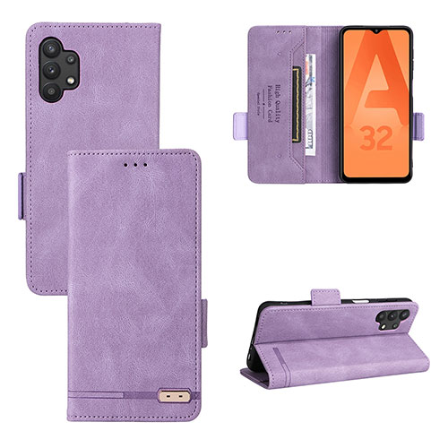 Leather Case Stands Flip Cover Holder L11Z for Samsung Galaxy M32 5G Purple