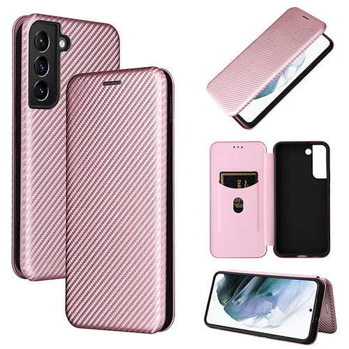 Leather Case Stands Flip Cover Holder L11Z for Samsung Galaxy S22 Plus 5G Rose Gold