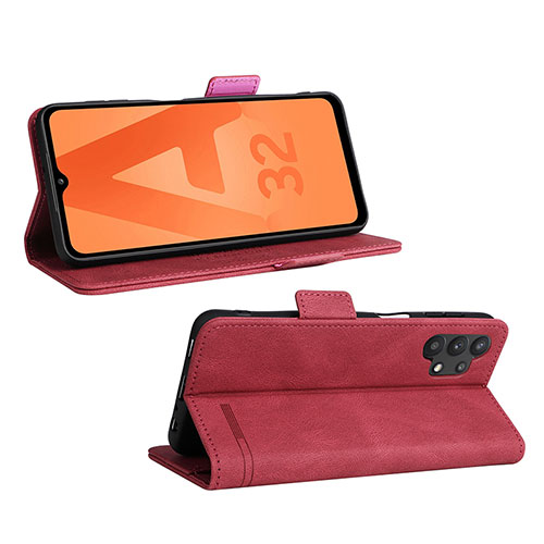 Leather Case Stands Flip Cover Holder L12Z for Samsung Galaxy A32 4G Red