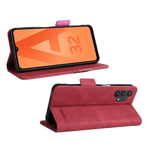 Leather Case Stands Flip Cover Holder L12Z for Samsung Galaxy A32 5G Red