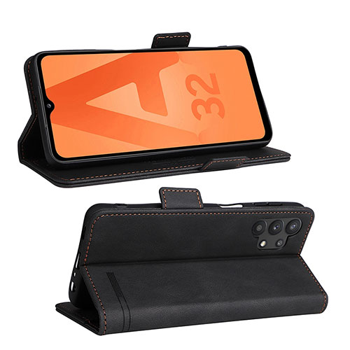 Leather Case Stands Flip Cover Holder L12Z for Samsung Galaxy M32 5G Black