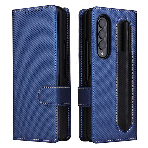 Leather Case Stands Flip Cover Holder L14Z for Samsung Galaxy Z Fold3 5G Blue