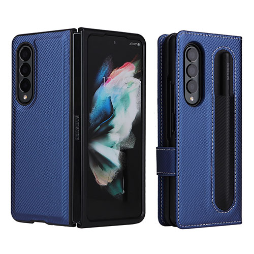 Leather Case Stands Flip Cover Holder L15Z for Samsung Galaxy Z Fold4 5G Blue